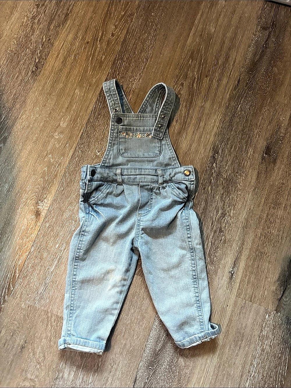 Carter's Floral Pocket Denim Overalls Blue Baby 12M